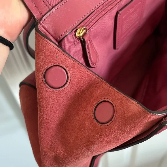 Coach Pink Rouge Faye Crossbody Bag with Top Handle Mixed Material Suede Leather - Picture 11 of 14